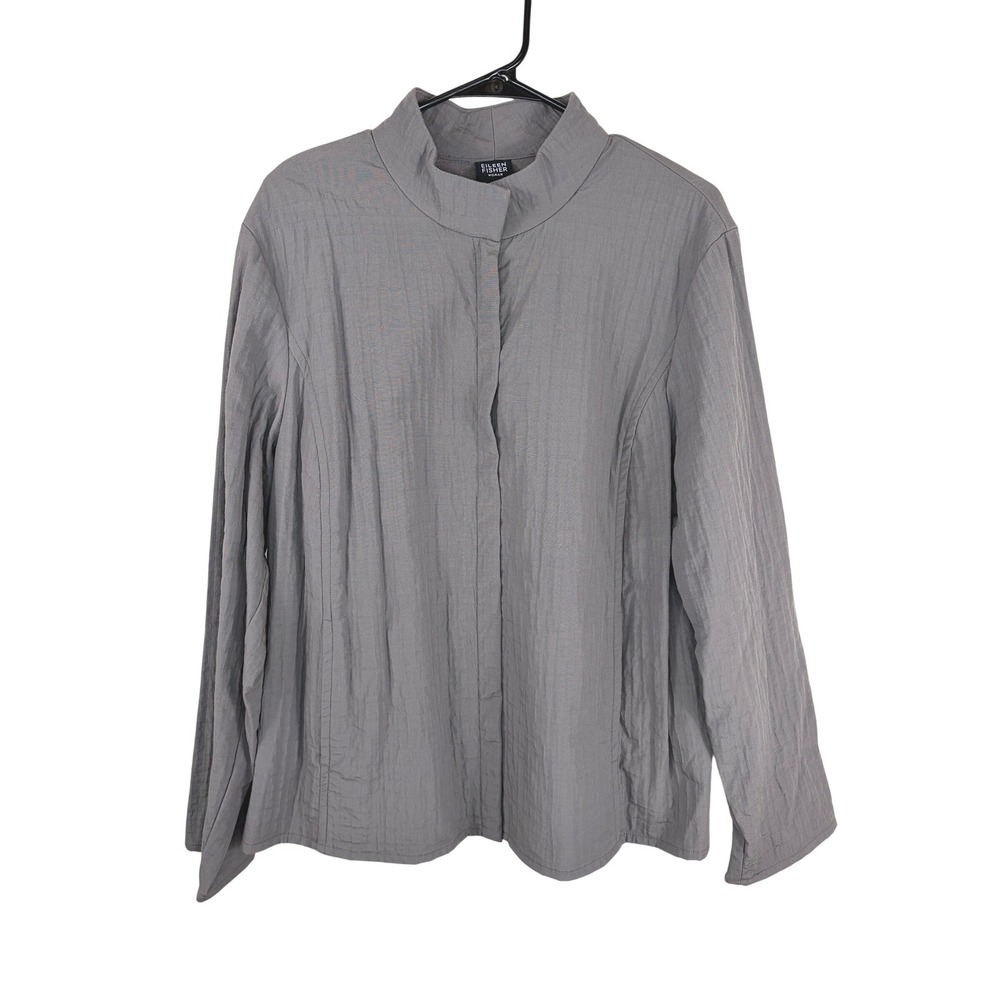 Eileen Fisher Mid Weight Collarless Jacket Women's Gray Size 1X Sustainable